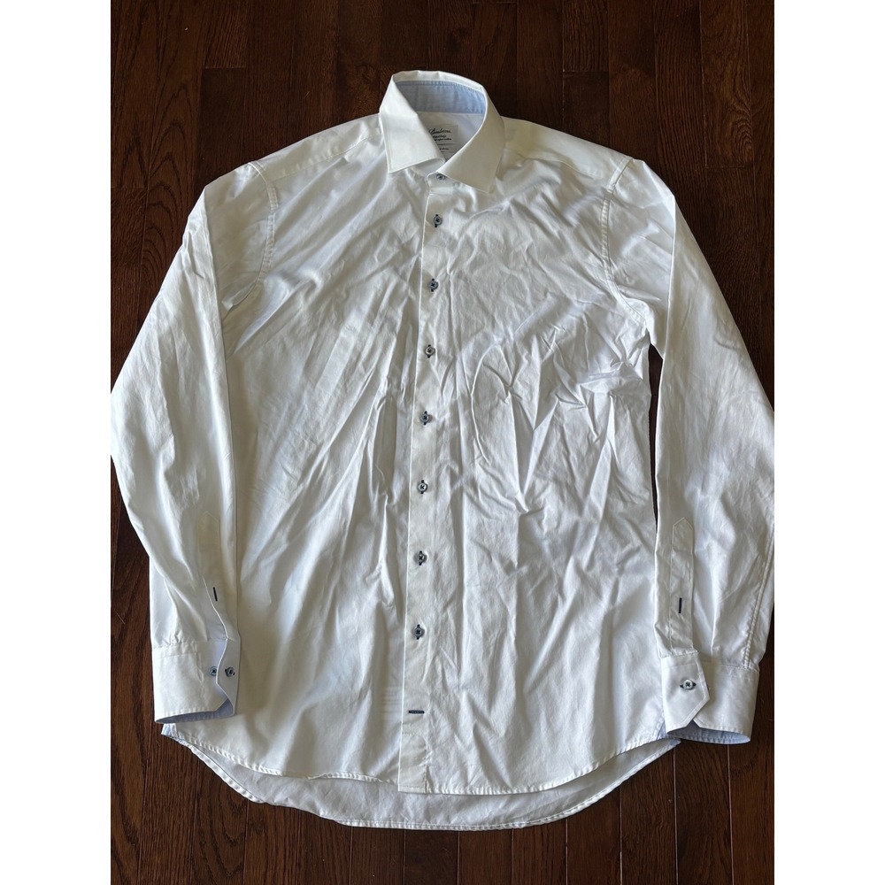 Stenströms Shirt 16 41 Solid White Fitted Body Twofold Cotton Extra Long Sleeve